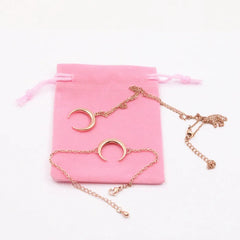 Mavis Hare 20mm Moon Necklace & Bracelet Set with Pink Bag