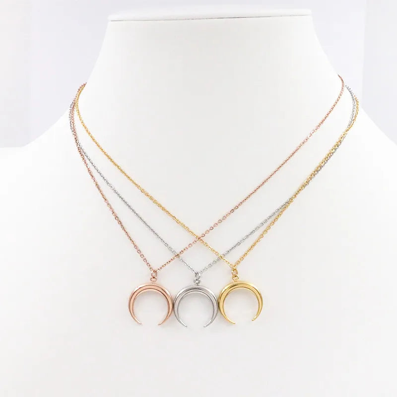 Mavis Hare 20mm Moon Necklace & Bracelet Set with Pink Bag