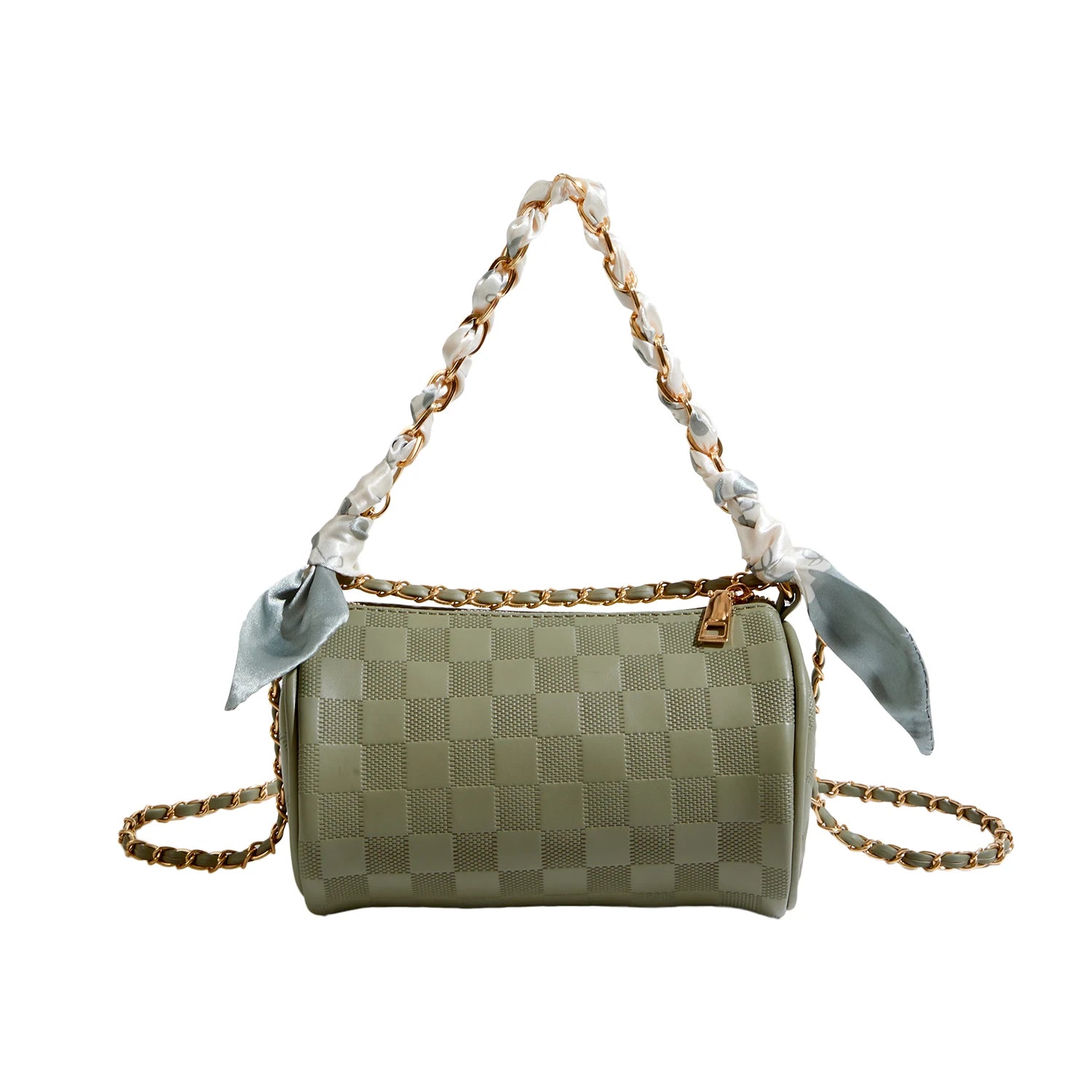 Maxdutti Ins French Silk Plaid Texture Retro Handbag Women Chain Bag
