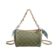 Maxdutti Ins French Silk Plaid Texture Retro Handbag Women Chain Bag