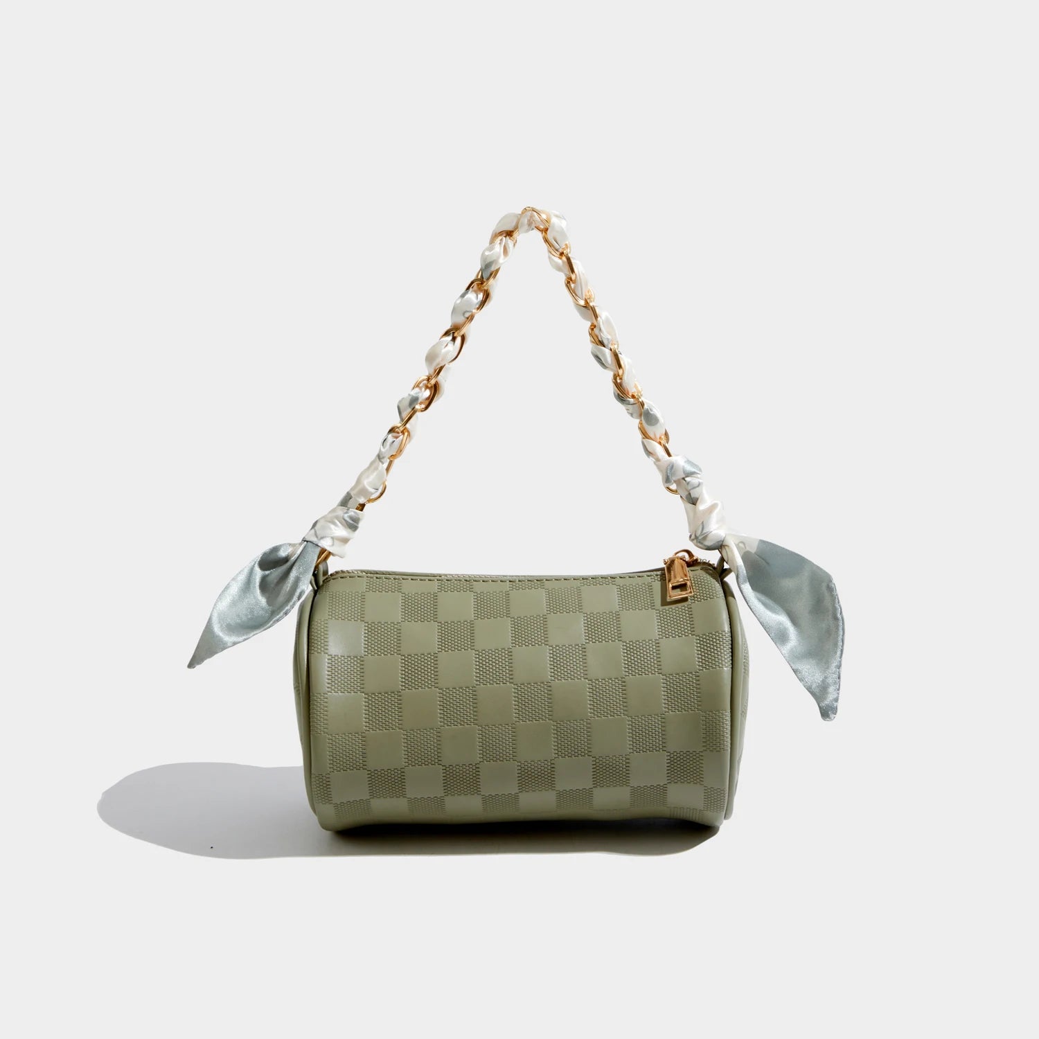 Maxdutti Ins French Silk Plaid Texture Retro Handbag Women Chain Bag