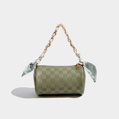 Maxdutti Ins French Silk Plaid Texture Retro Handbag Women Chain Bag