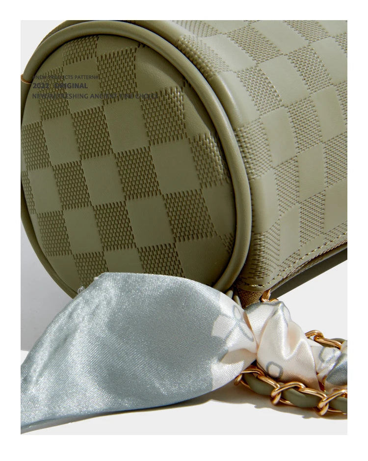 Maxdutti Ins French Silk Plaid Texture Retro Handbag Women Chain Bag