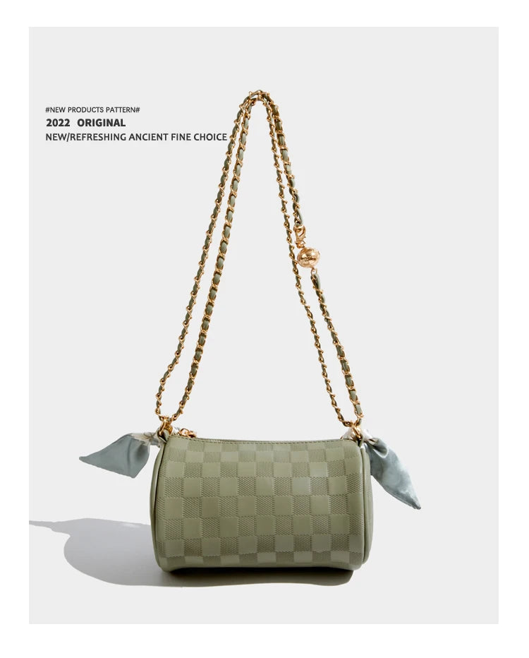 Maxdutti Ins French Silk Plaid Texture Retro Handbag Women Chain Bag