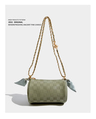 Maxdutti Ins French Silk Plaid Texture Retro Handbag Women Chain Bag