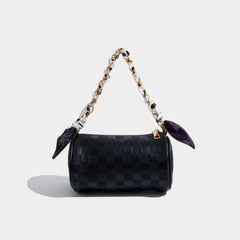 Maxdutti Ins French Silk Plaid Texture Retro Handbag Women Chain Bag