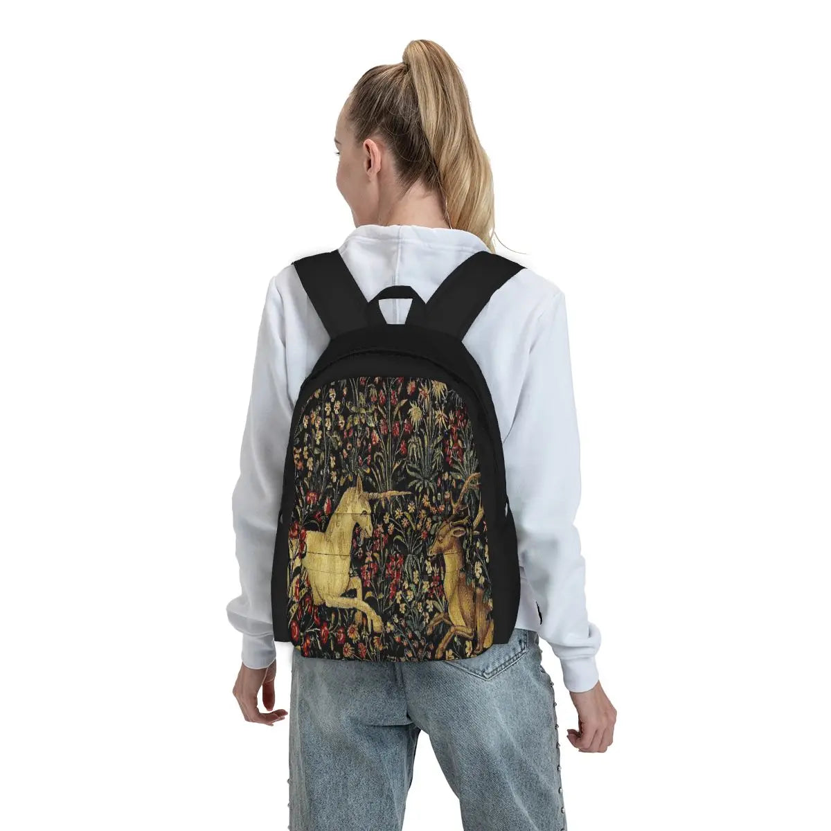 Medieval Unicorn Midnight Floral Backpack Men Women Unis