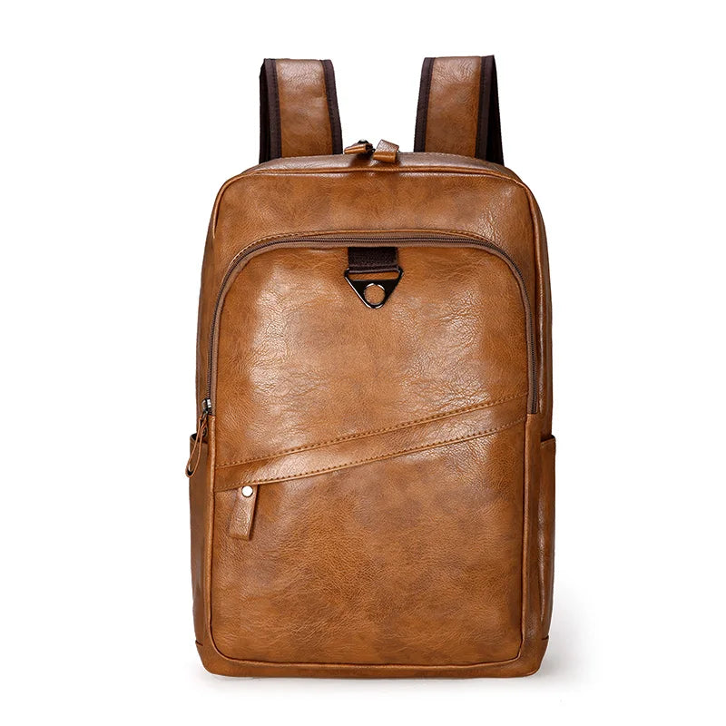 Men Leather Laptop Backpack Casual Schoolbag Teenagers Boys Bagpack