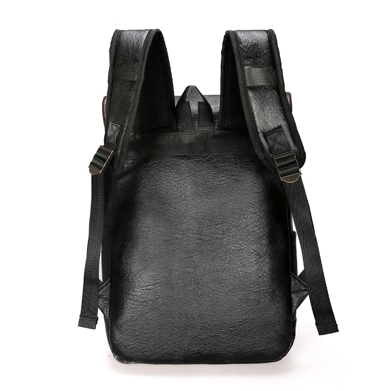 Men Leather Backpack Large Laptop Schoolbag Patchwork Brown