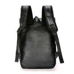 Men Leather Backpack Large Laptop Schoolbag Patchwork Brown