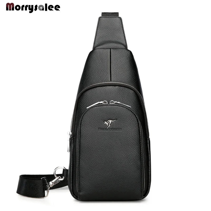 Men Leather Chest Bag Crossbody Messenger Pack Waterproof