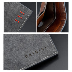 Men Bifold Business Leather Wallet Retro Thin Frosted Wallet Male