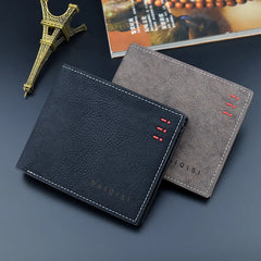 Men Bifold Business Leather Wallet Retro Thin Frosted Wallet Male