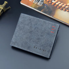 Men Bifold Business Leather Wallet Retro Thin Frosted Wallet Male