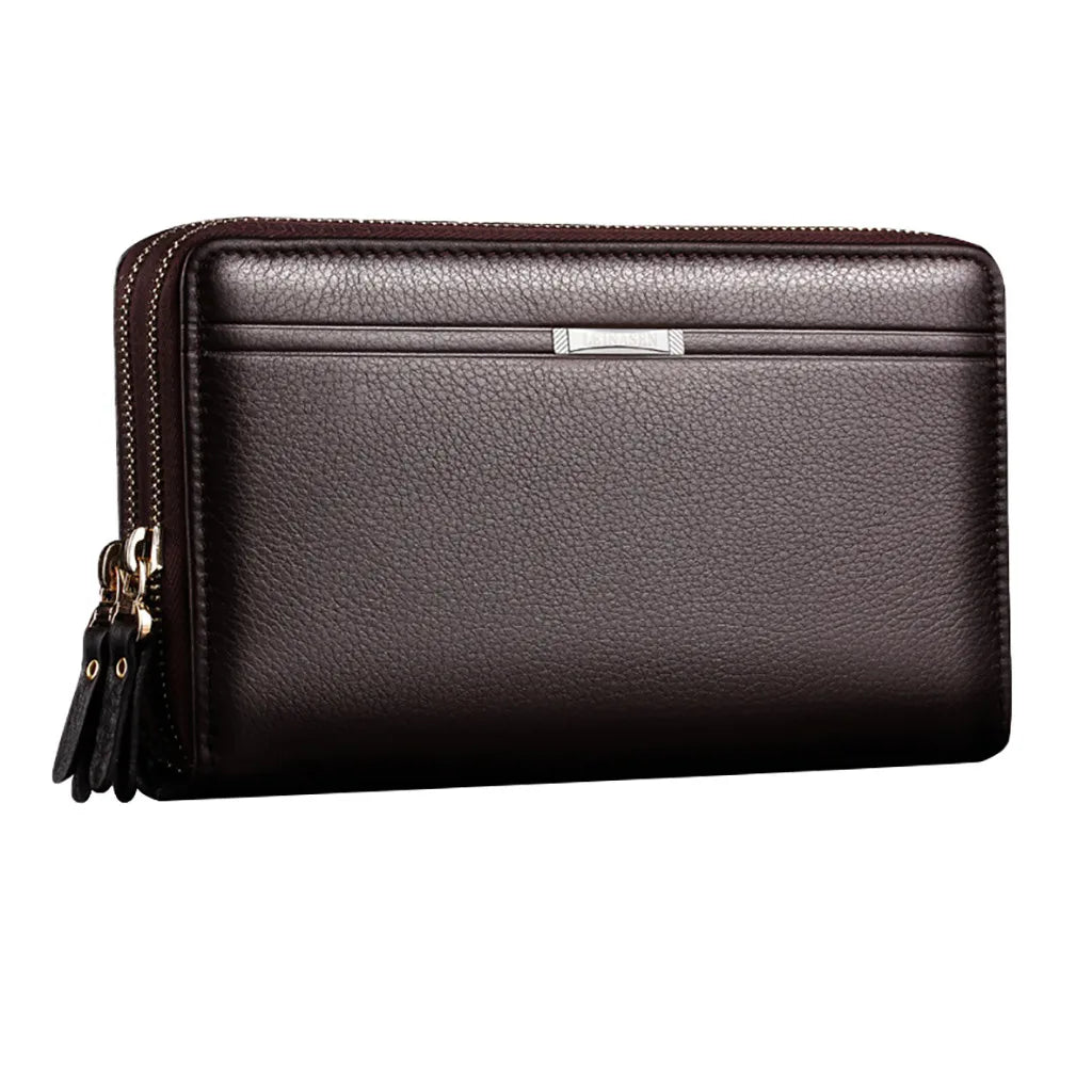 Men Business Waterproof Long Double Zipper Wallet Bag