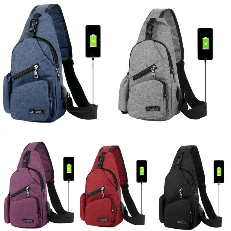 Men Canvas Sling Bag Crossbody Messenger Shoulder Travel Sports School Bag
