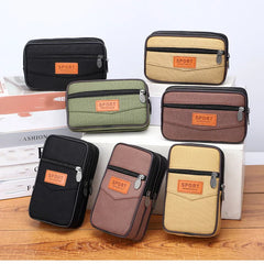 Men Canvas Waist Bag Multi-function Phone Belt Pack Waterproof Pouch