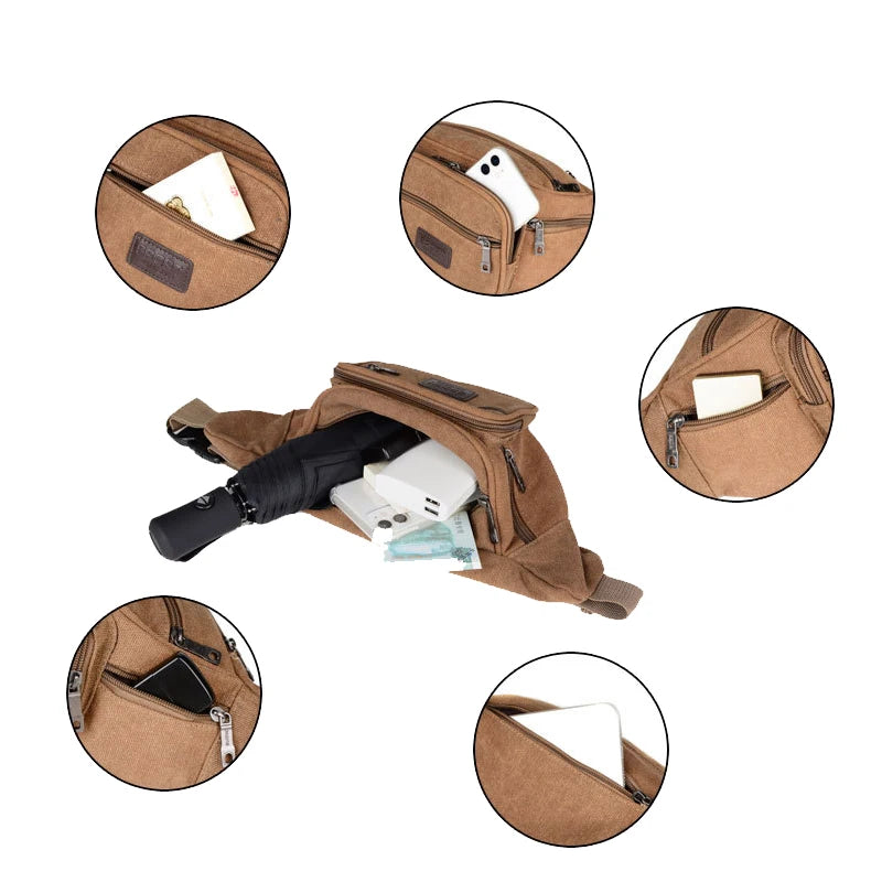 Men Casual Durable Fanny Waist Pack Male Waist Bags Belt Canvas Hip Bum