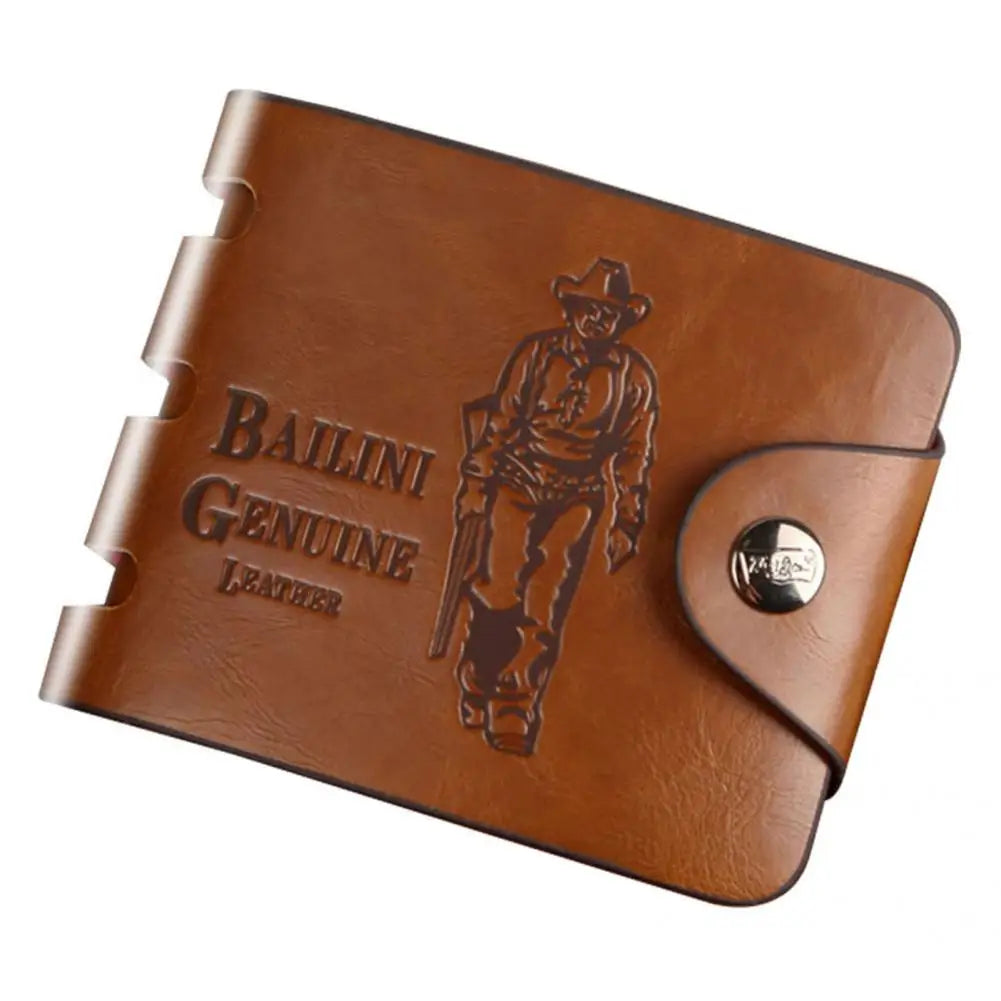 Men Compact Bifold Leather Wallet Faux