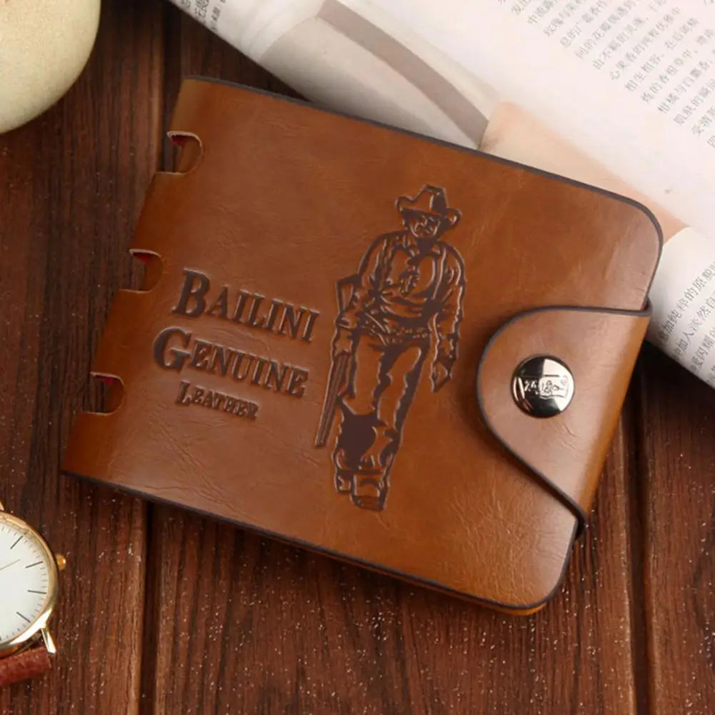 Men Compact Bifold Leather Wallet Faux