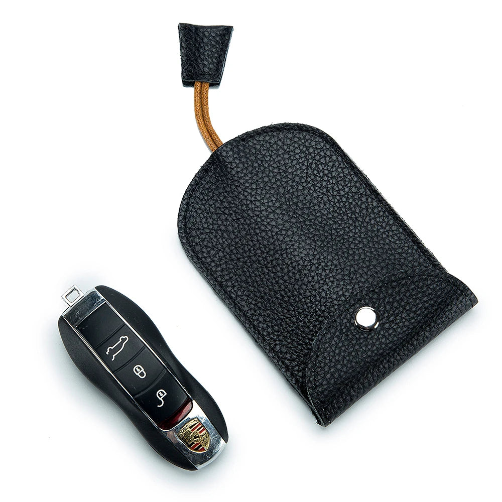 Men Leather Car Key Case Holder Pull Out Strap Keychain Fob Pouch Gift