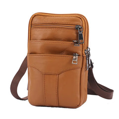 Men Cowhide Leather Fanny Waist Bag Classic Texture Business Phone Purses