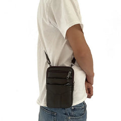 Men Cowhide Leather Fanny Waist Bag Classic Texture Business Phone Purses