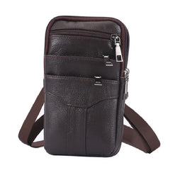 Men Cowhide Leather Fanny Waist Bag Classic Texture Business Phone Purses