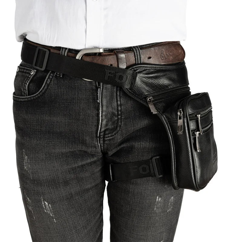 Men Leather Drop Leg Bag Military Motorcycle Multi-Purpose Messenger