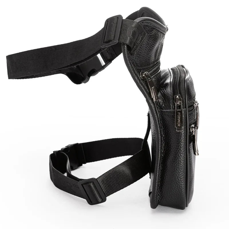 Men Leather Drop Leg Bag Military Motorcycle Multi-Purpose Messenger