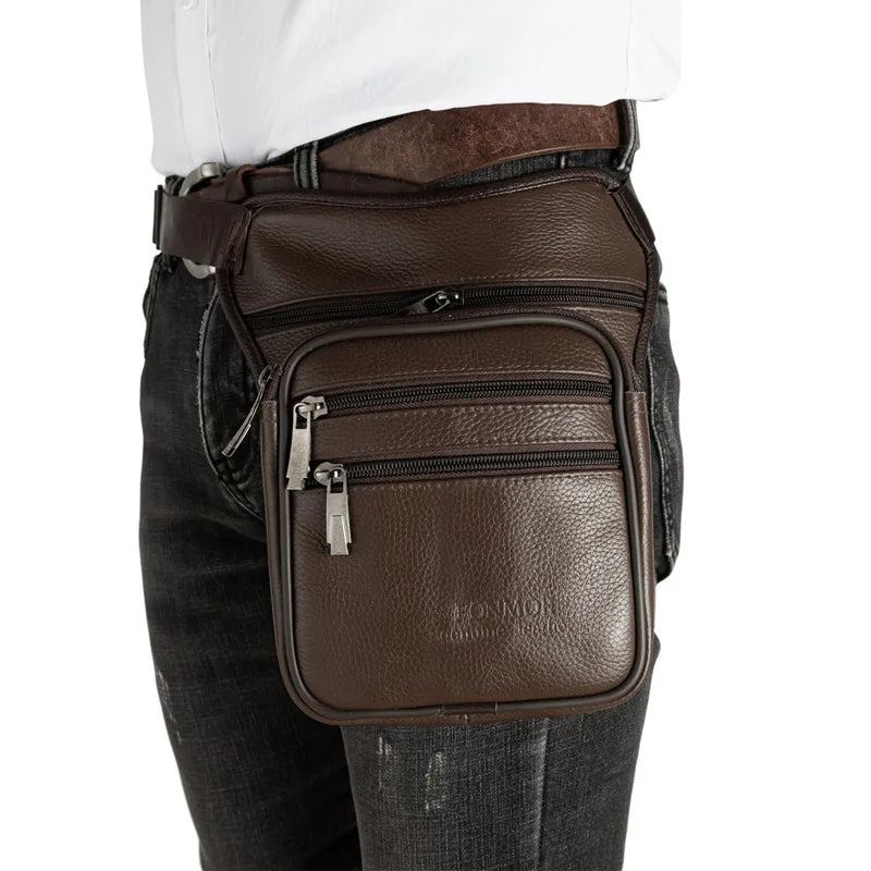 Men Leather Drop Leg Bag Military Motorcycle Multi-Purpose Messenger