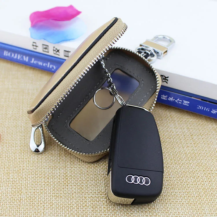 Leather Retro Car Key Housekeeper Holder Unisex Key Case Zip Wallets