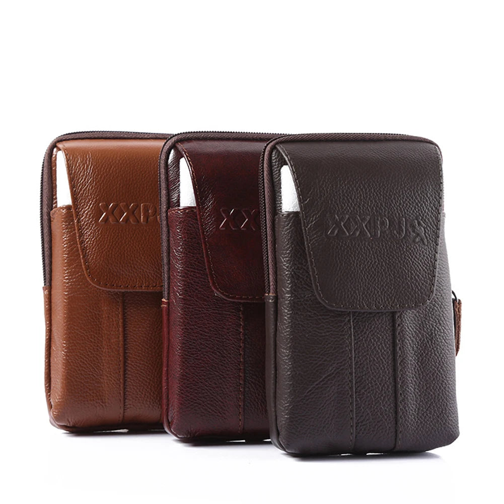 Men Leather Waist Pack Bum Bag Classic Texture Multi-function