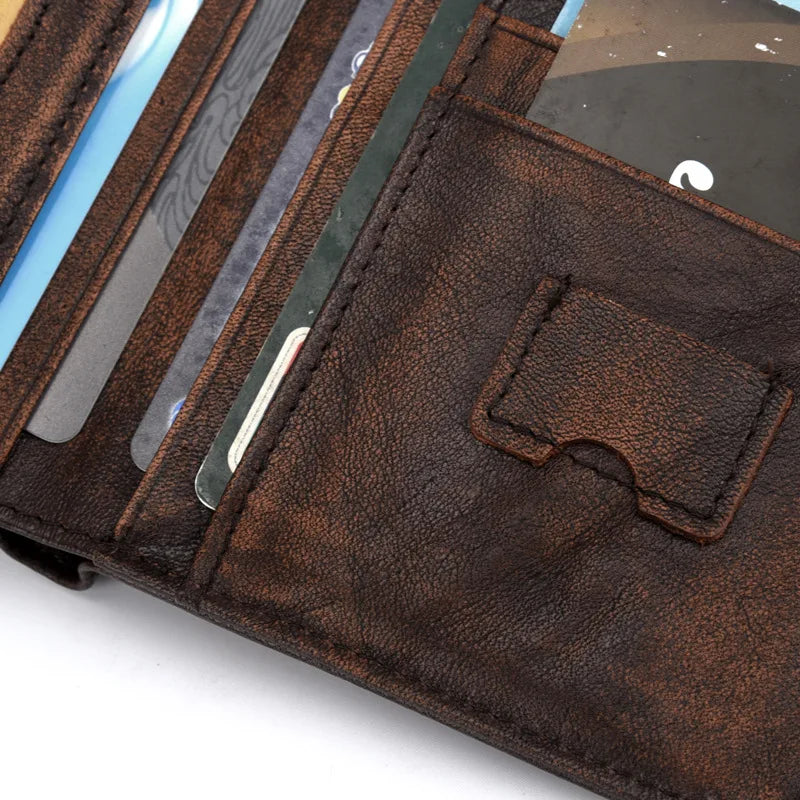 Men Leather Wallets Distressed Oil Wax Cowhide Short Purse