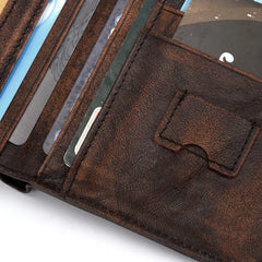 Men Leather Wallets Distressed Oil Wax Cowhide Short Purse