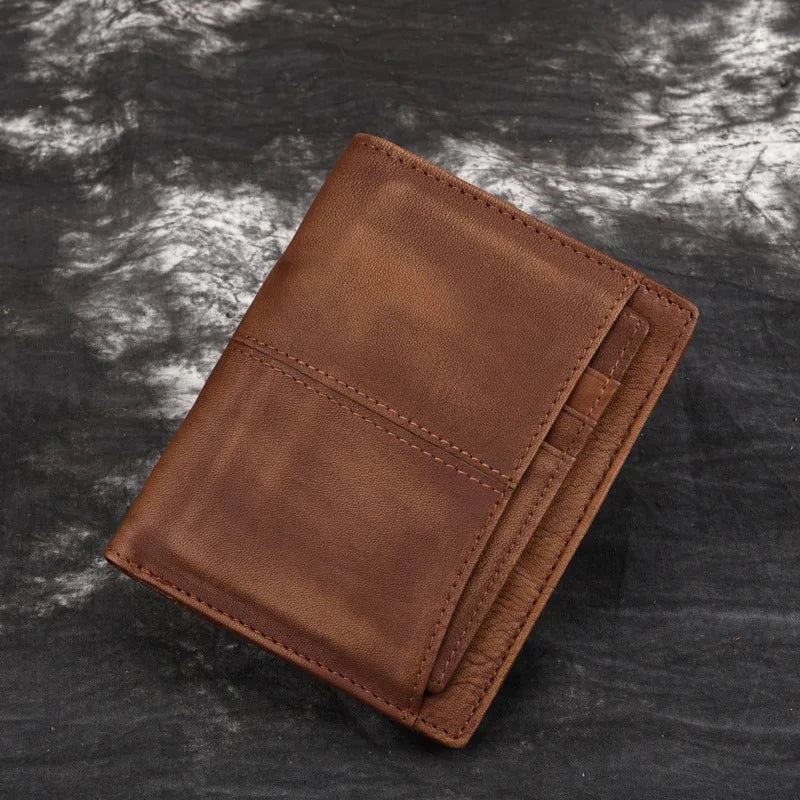 Men Leather Wallets Distressed Oil Wax Cowhide Short Purse