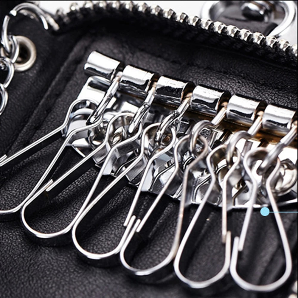 Leather Key Holder Wallets Keys Organizer Zipper Key Case Bag