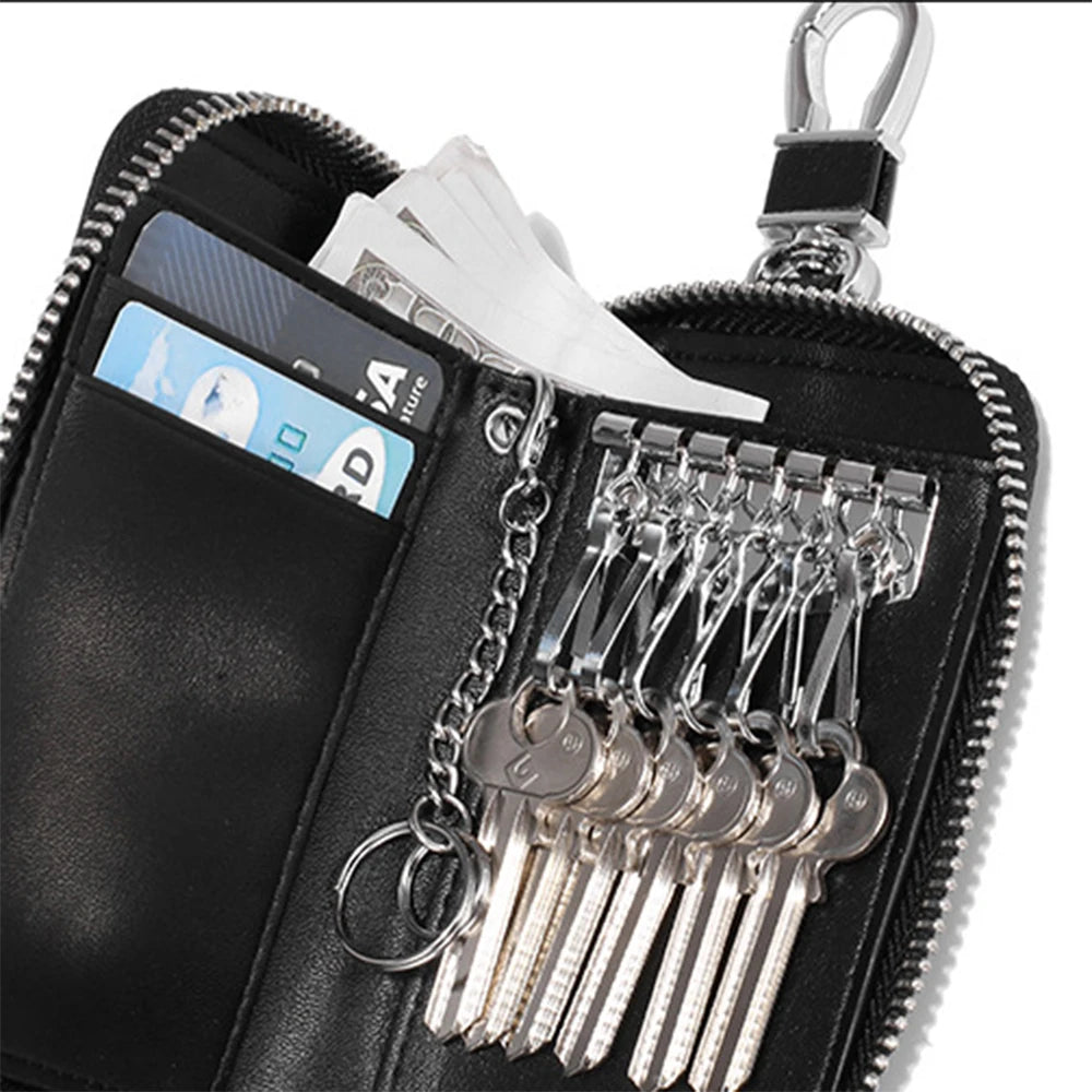 Leather Key Holder Wallets Keys Organizer Zipper Key Case Bag