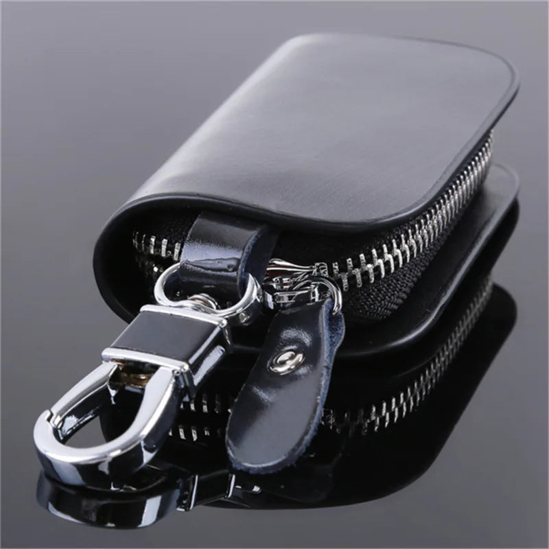 Leather Zipper Key Holder Wallet Key Case Bag