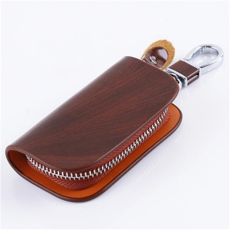 Leather Key Holder Organizer Zipper Key Case Bag