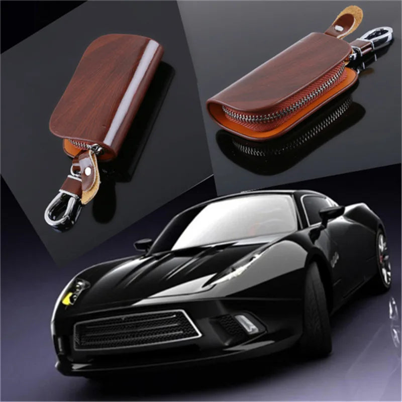 Leather Zipper Key Holder Wallet Key Case Bag