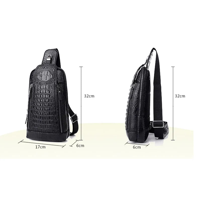 Men Crocodile Pattern Leather Chest Bag Crossbody Bags