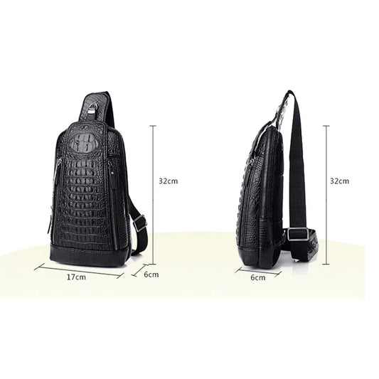Men Crocodile Pattern Leather Chest Bag Crossbody Bags