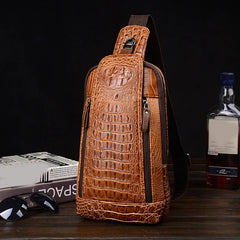Men Crocodile Pattern Leather Chest Bag Crossbody Bags