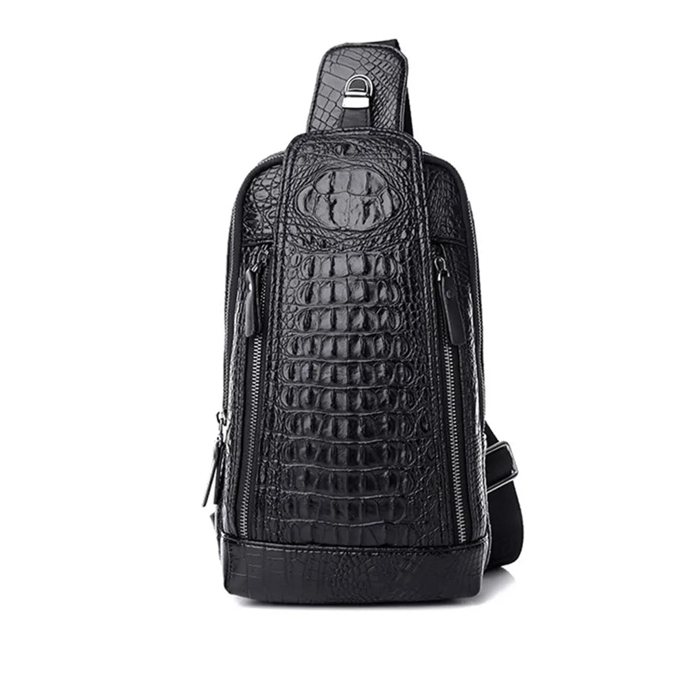 Men Crocodile Pattern Leather Chest Bag Crossbody Bags