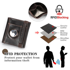 Men Leather Trifold Wallet RFID with Airtag
