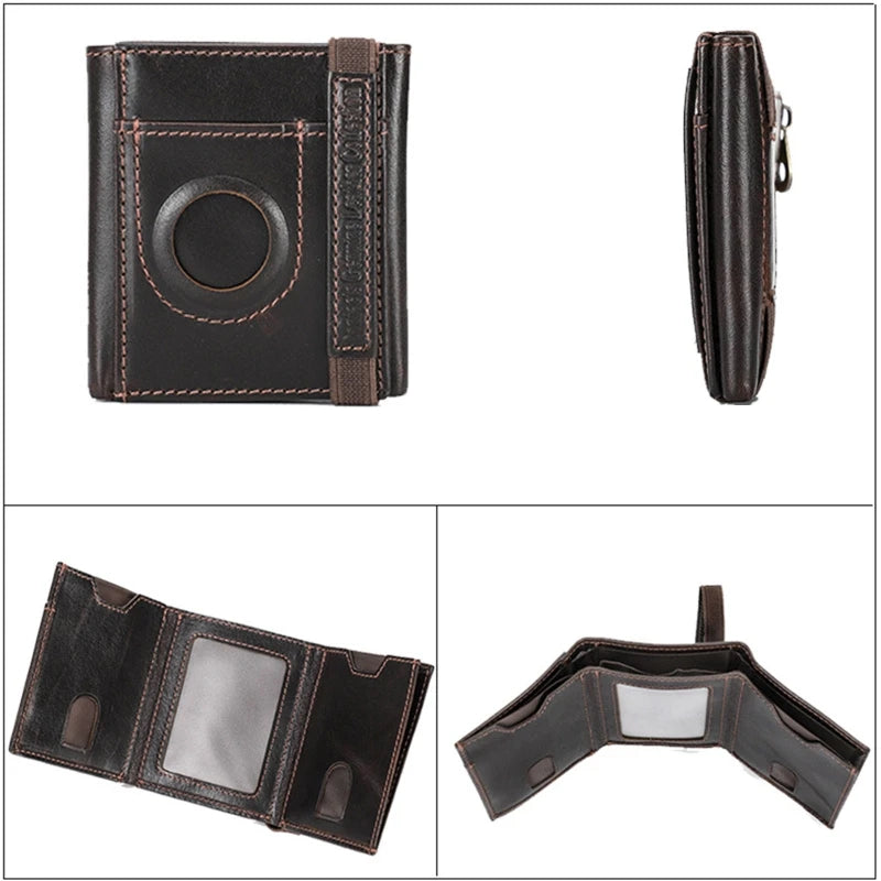 Men Leather Trifold Wallet RFID with Airtag