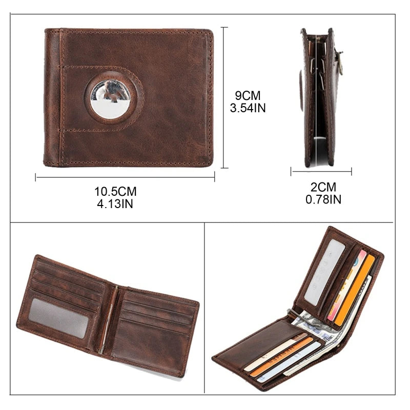 Men Leather Slim Wallet RFID Casual Money Case Wallets Compatible with Airtag
