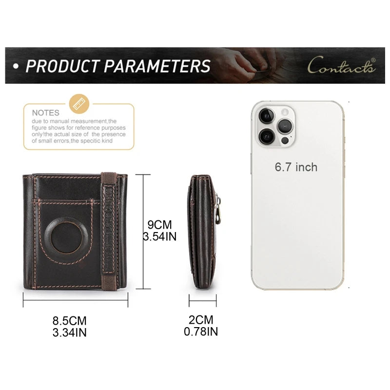 Men Leather Trifold Slim Wallet RFID Airtag Holder Credit Drop