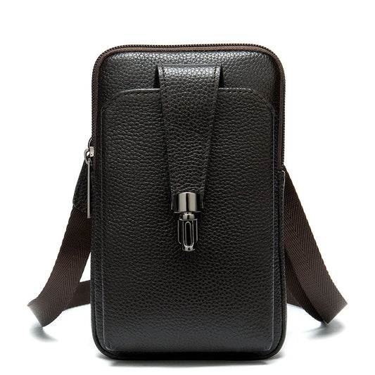 Men Leather Waist Bag Soft Embossed Leather Belt Shoulder Packet
